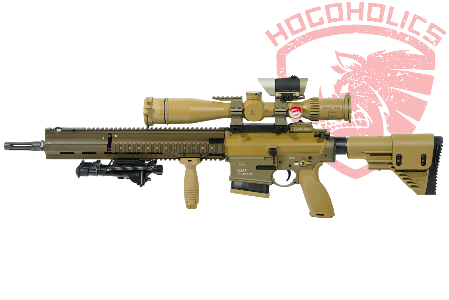 Left side profile of genuine HK G28Z semi-auto rifle showing extended rail system, adjustable stock, matching factory markings, and exceptional original condition – limited US import civilian G28 variant
